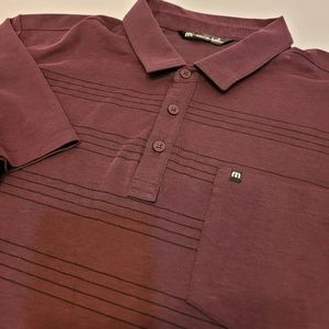 Travis‎ Mathew Mens Golf Polo Shirt Size XL Burgundy Stripe Short Sleeve